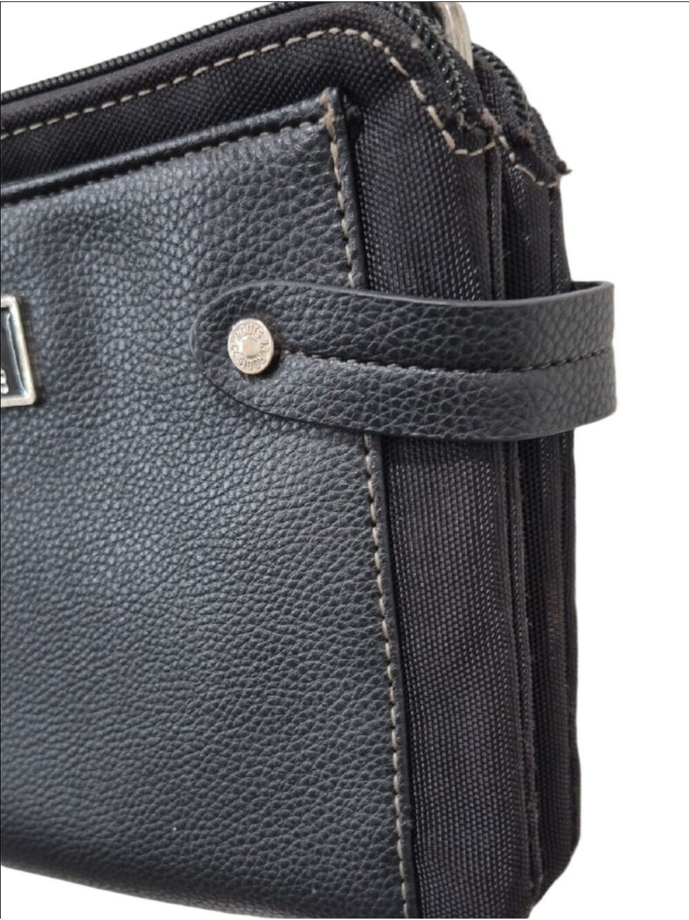 Roots 73 Black Pebbled Vegan Leather Crossbody Bag Triple Zip Multi-Pocket Purse - Picture 4 of 16